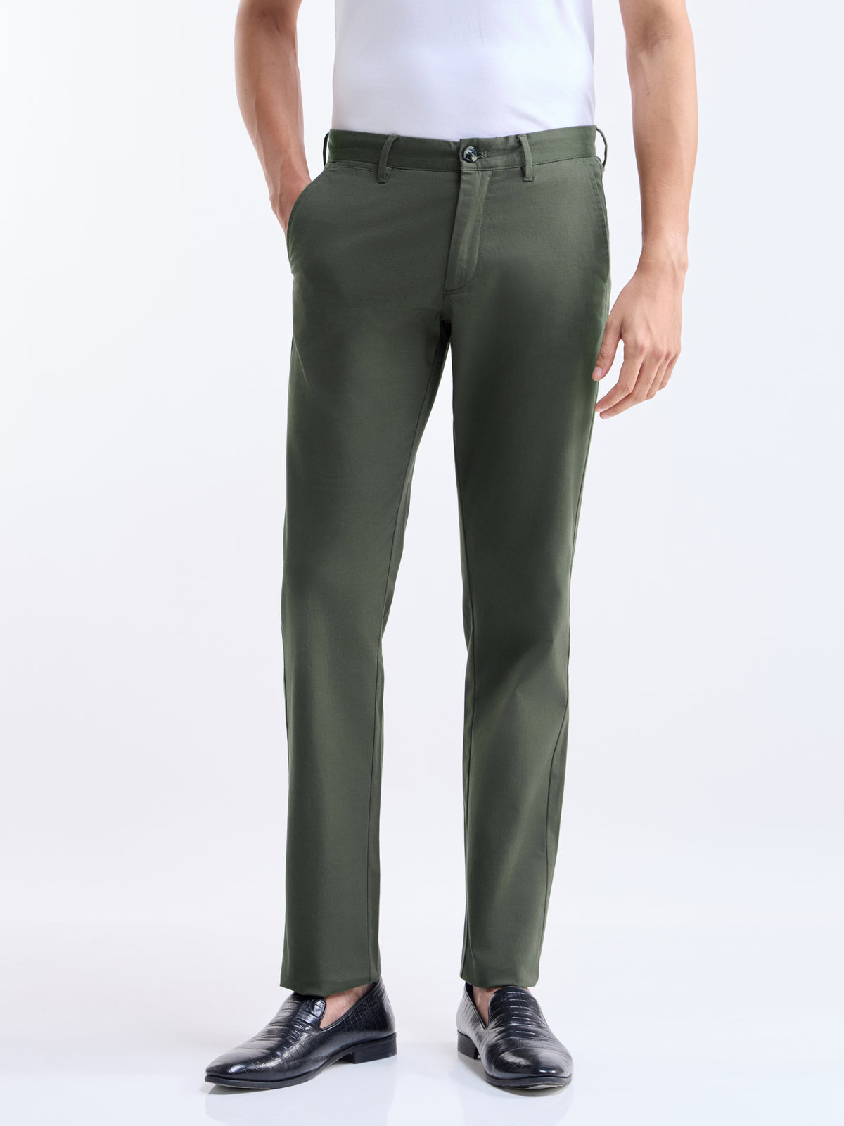 Solid Slim Fit Trousers - Olive t4option_2