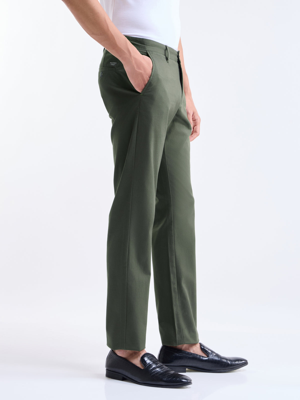 Solid Slim Fit Trousers - Olive t4option_2