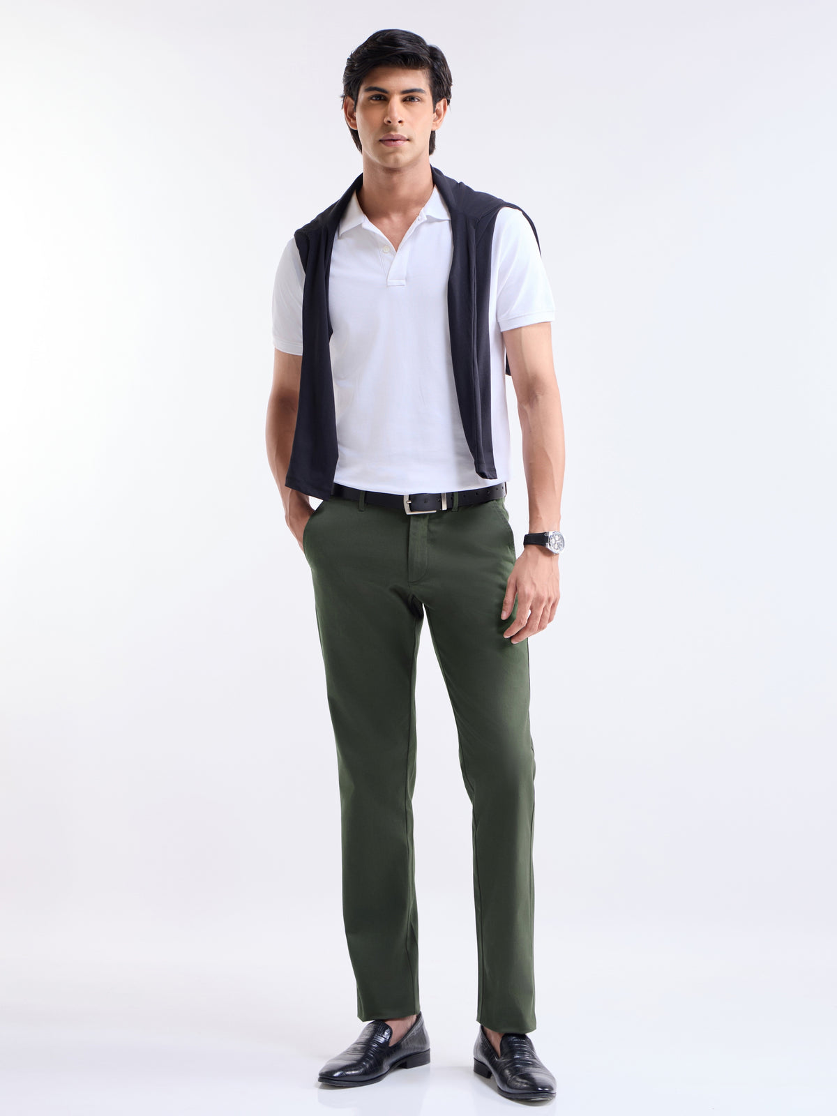 Solid Slim Fit Trousers - Olive t4option_2