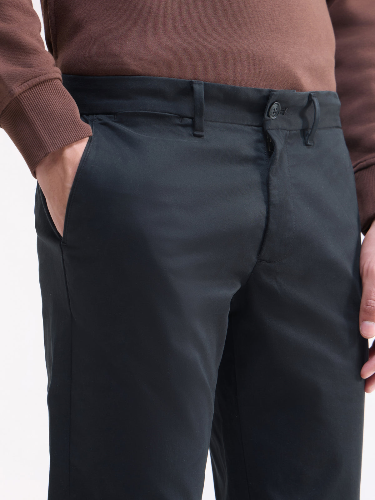 Solid Slim Fit Trousers - Black t4option_0