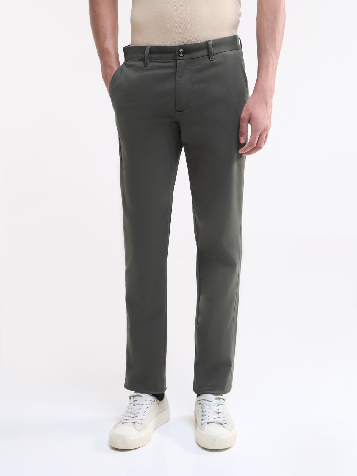 Solid Slim Fit Trousers - Olive t4option_1