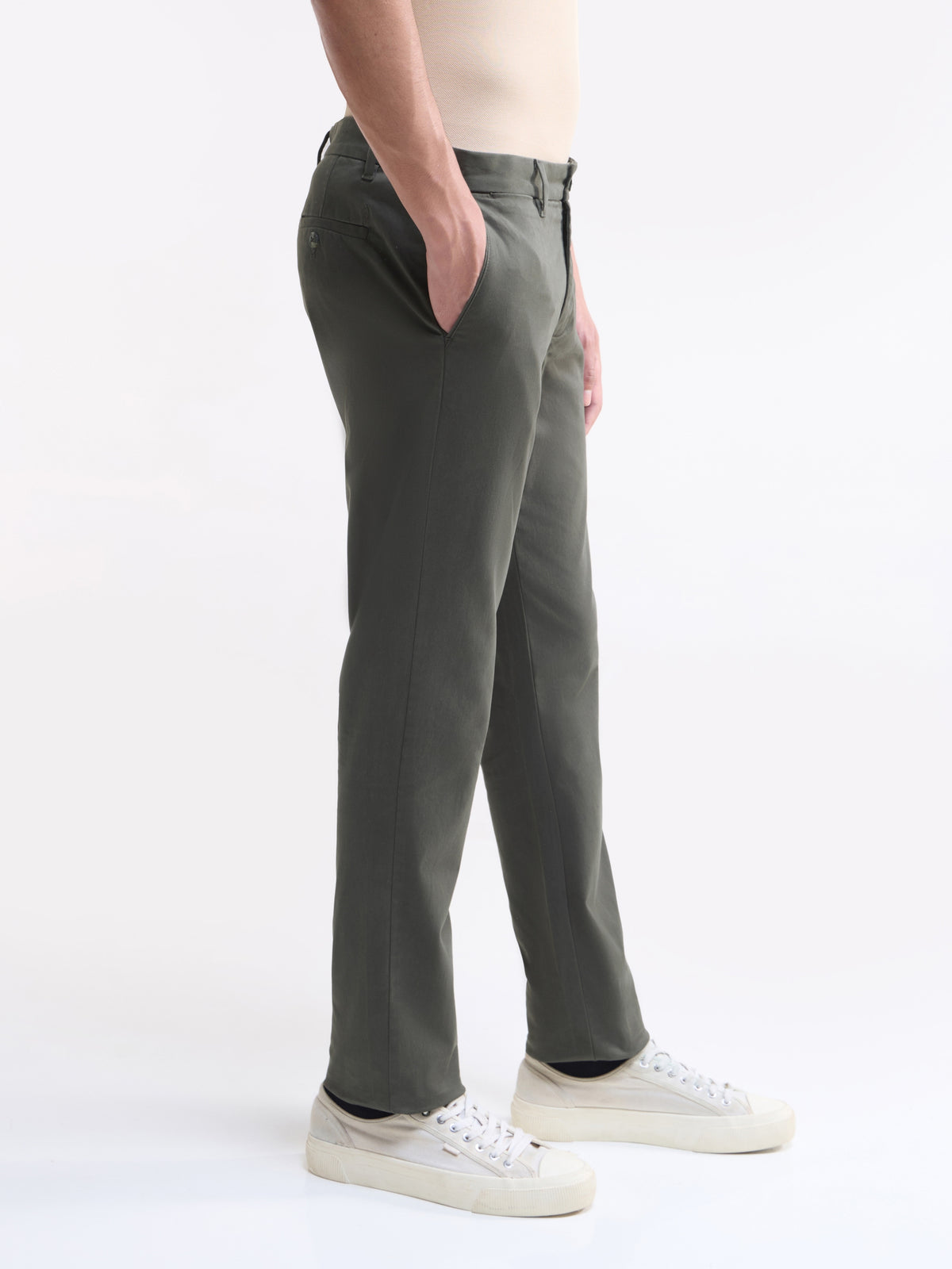Solid Slim Fit Trousers - Olive t4option_1