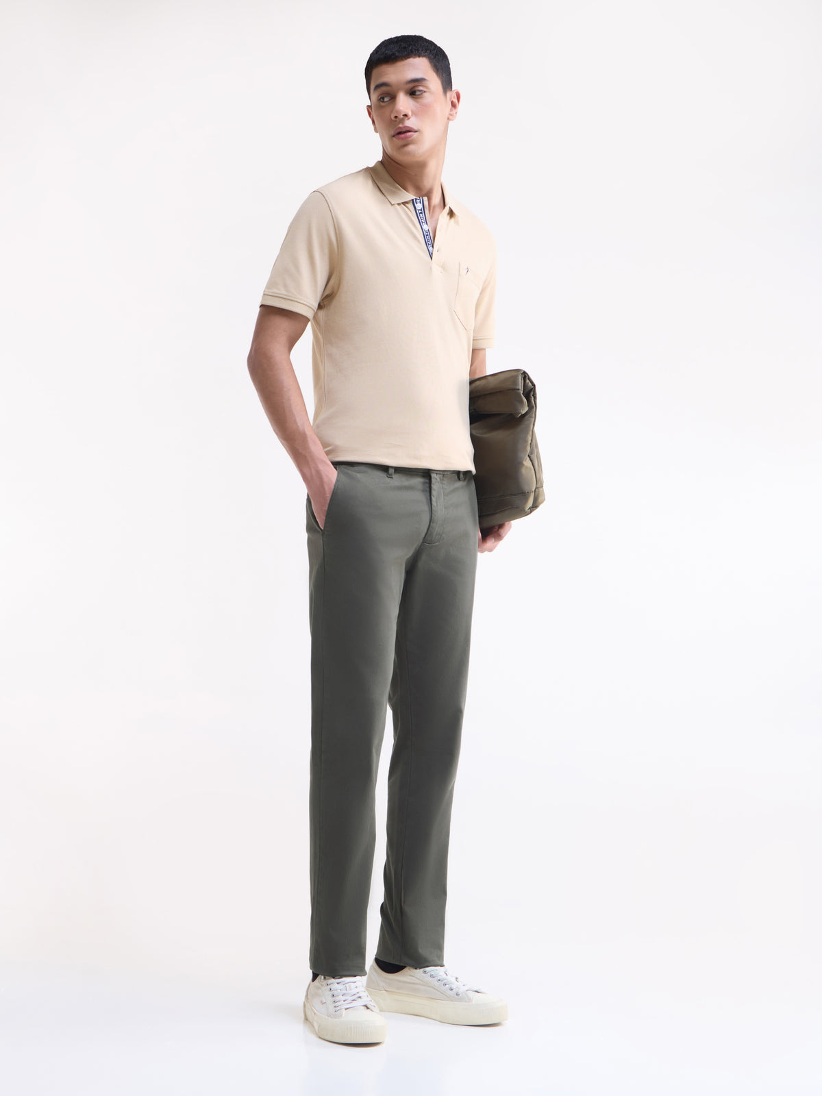 Solid Slim Fit Trousers - Olive t4option_1