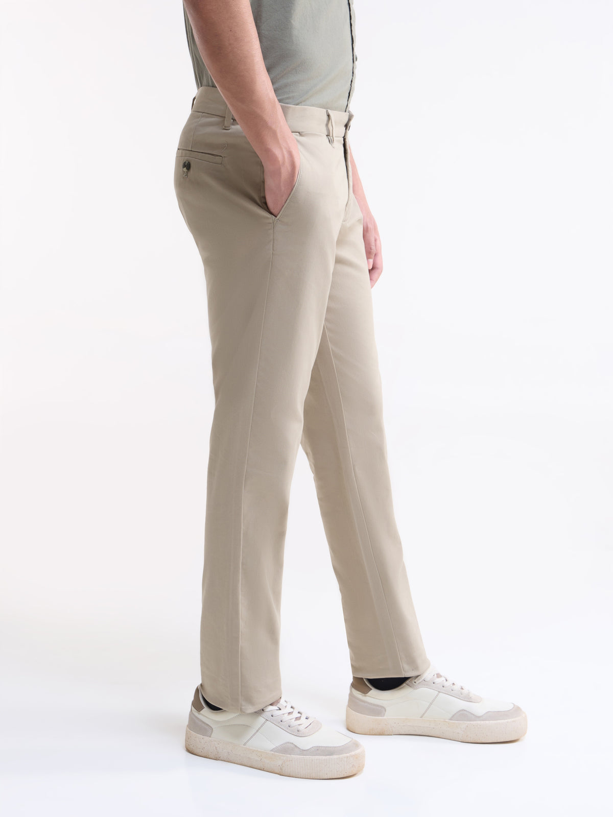 Solid Slim Fit Trousers - Stone t4option_2