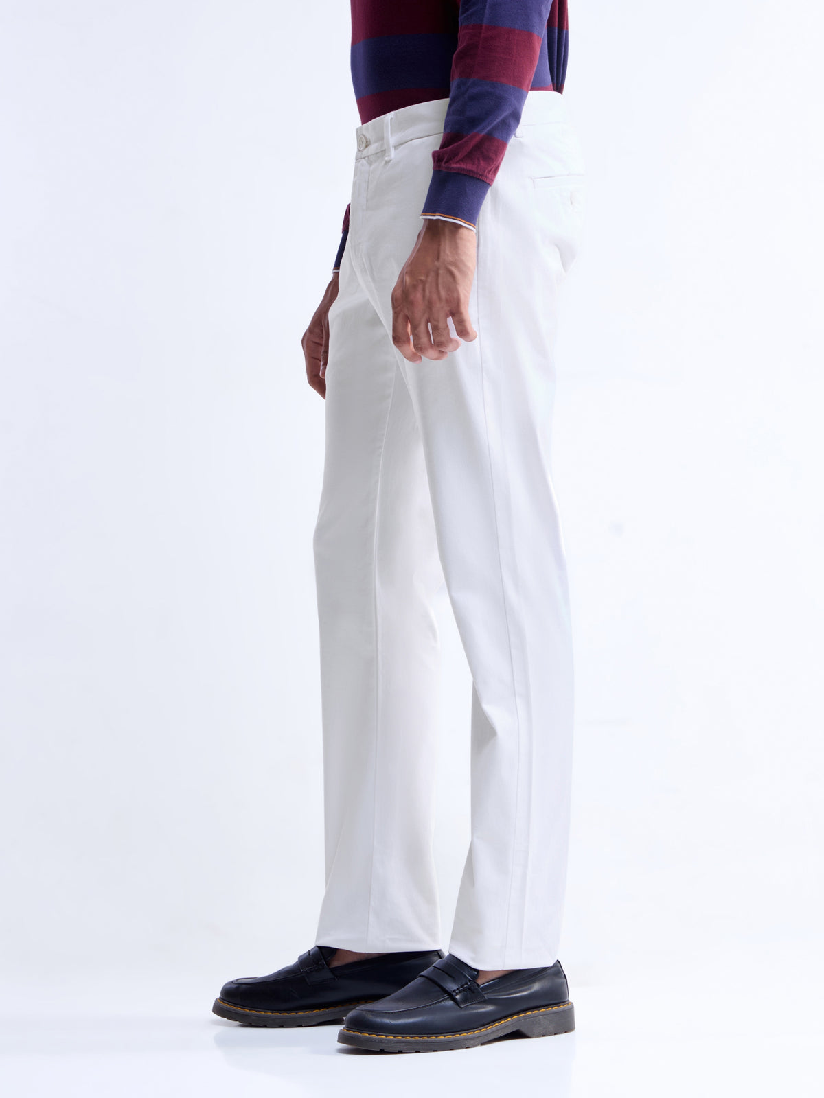 Solid Slim Fit Trousers - White t4option_3
