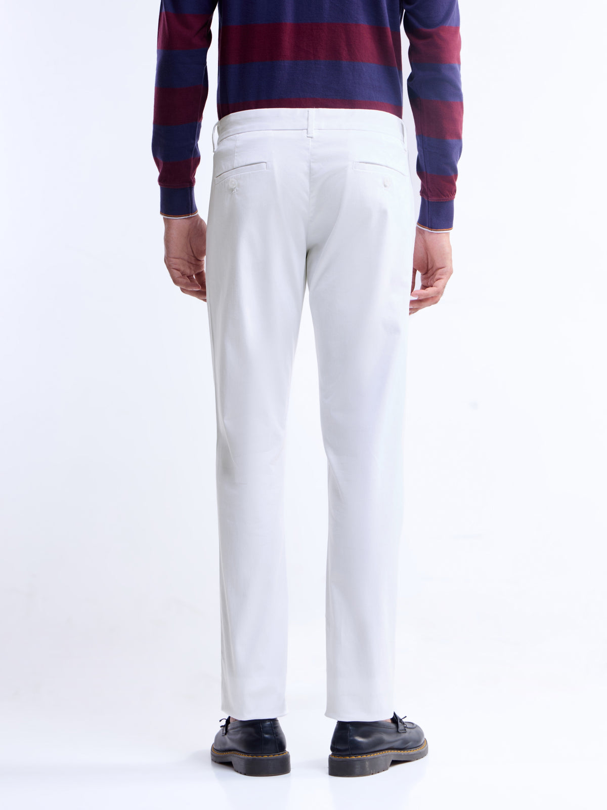 Solid Slim Fit Trousers - White t4option_3