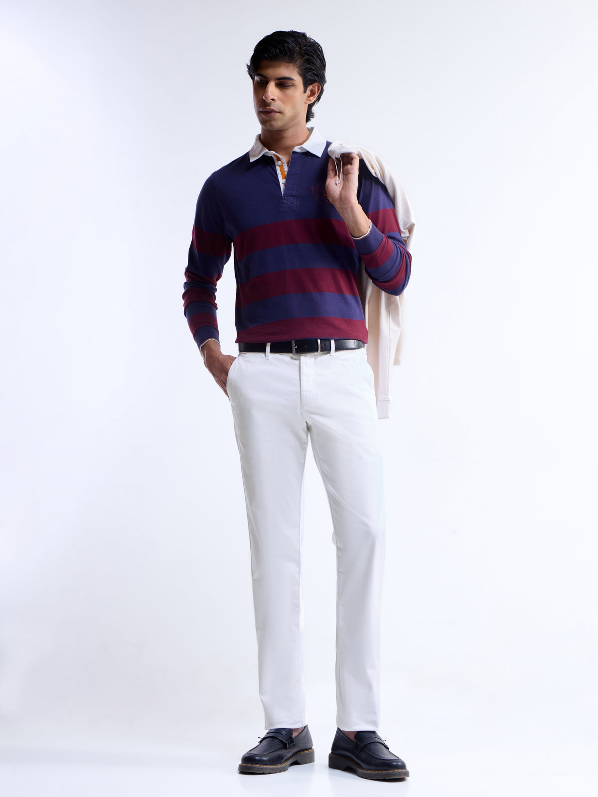 Solid Slim Fit Trousers - White t4option_3