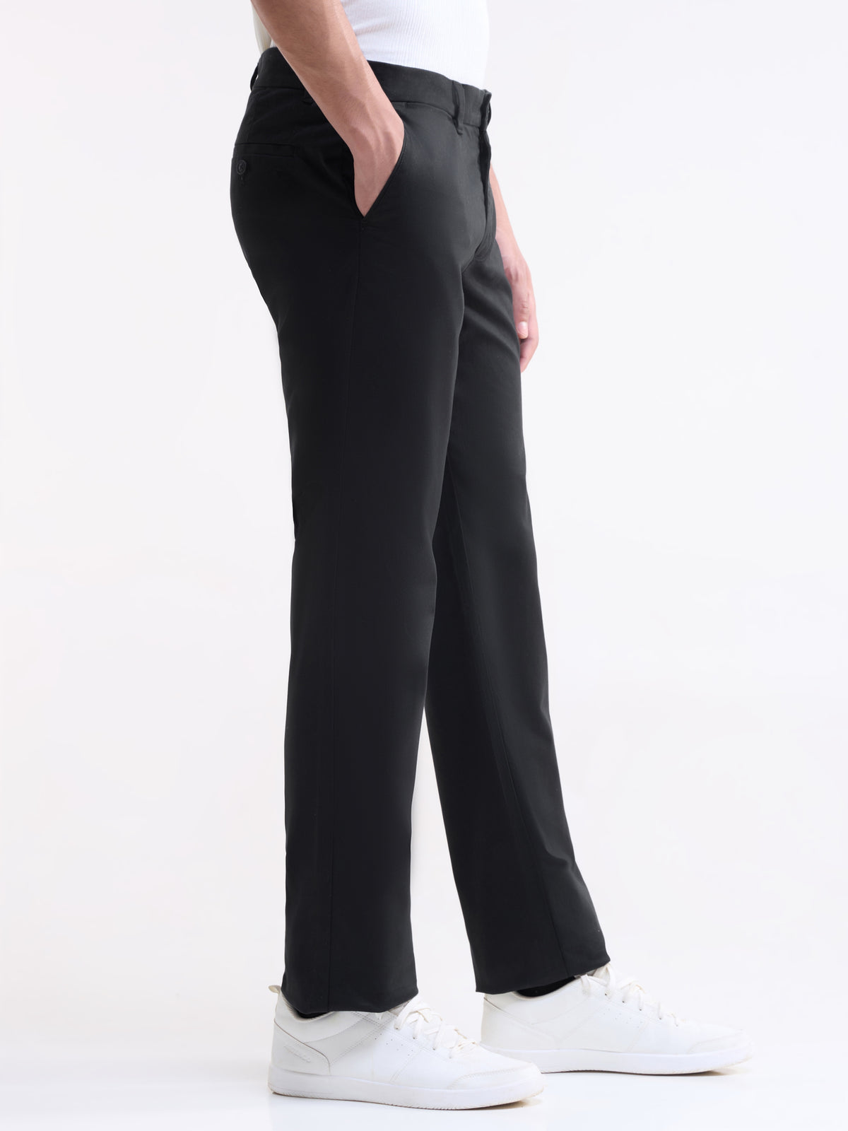 Solid Regular Fit Trousers - Black t4option_0
