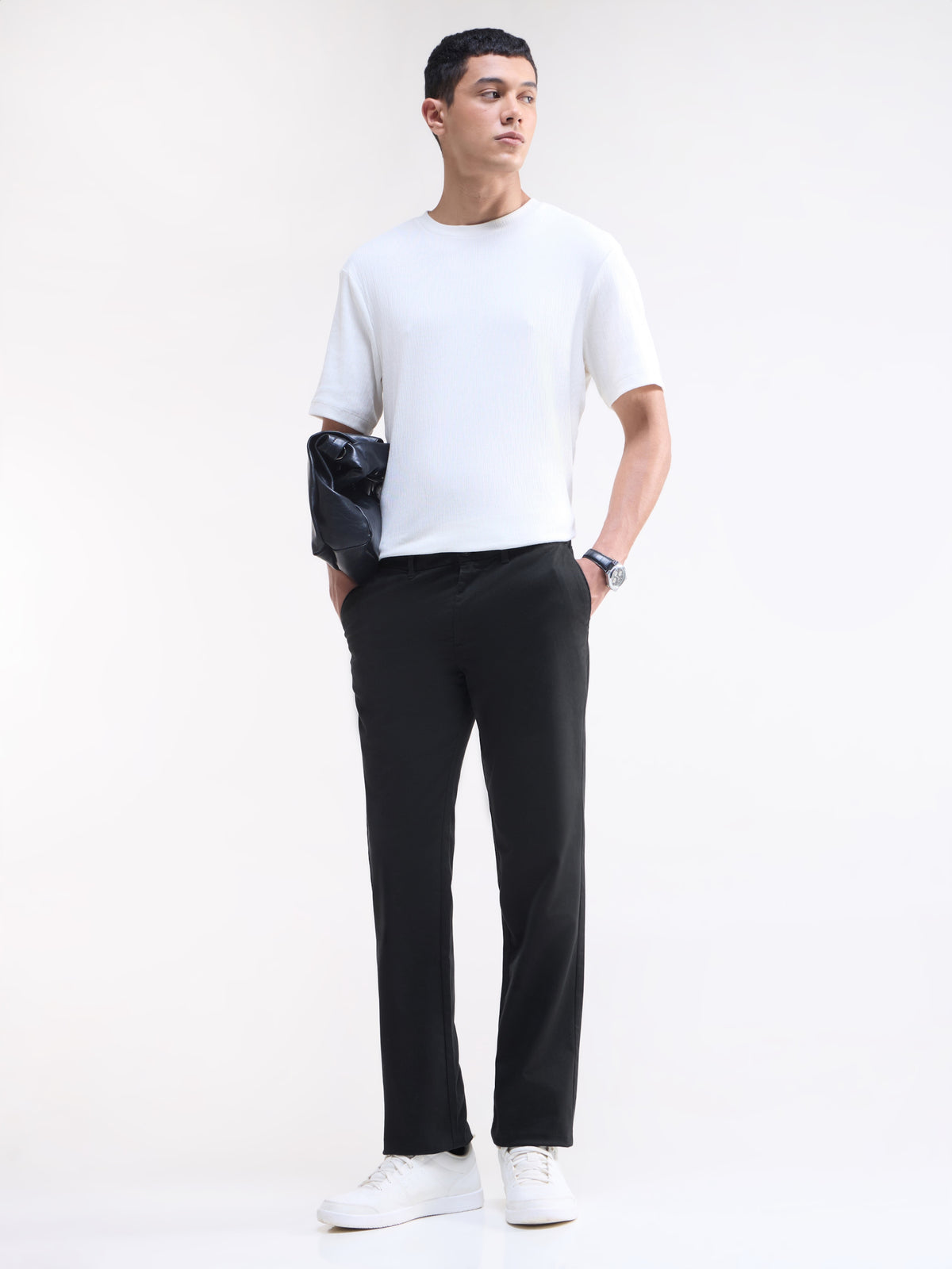 Solid Regular Fit Trousers - Black t4option_0