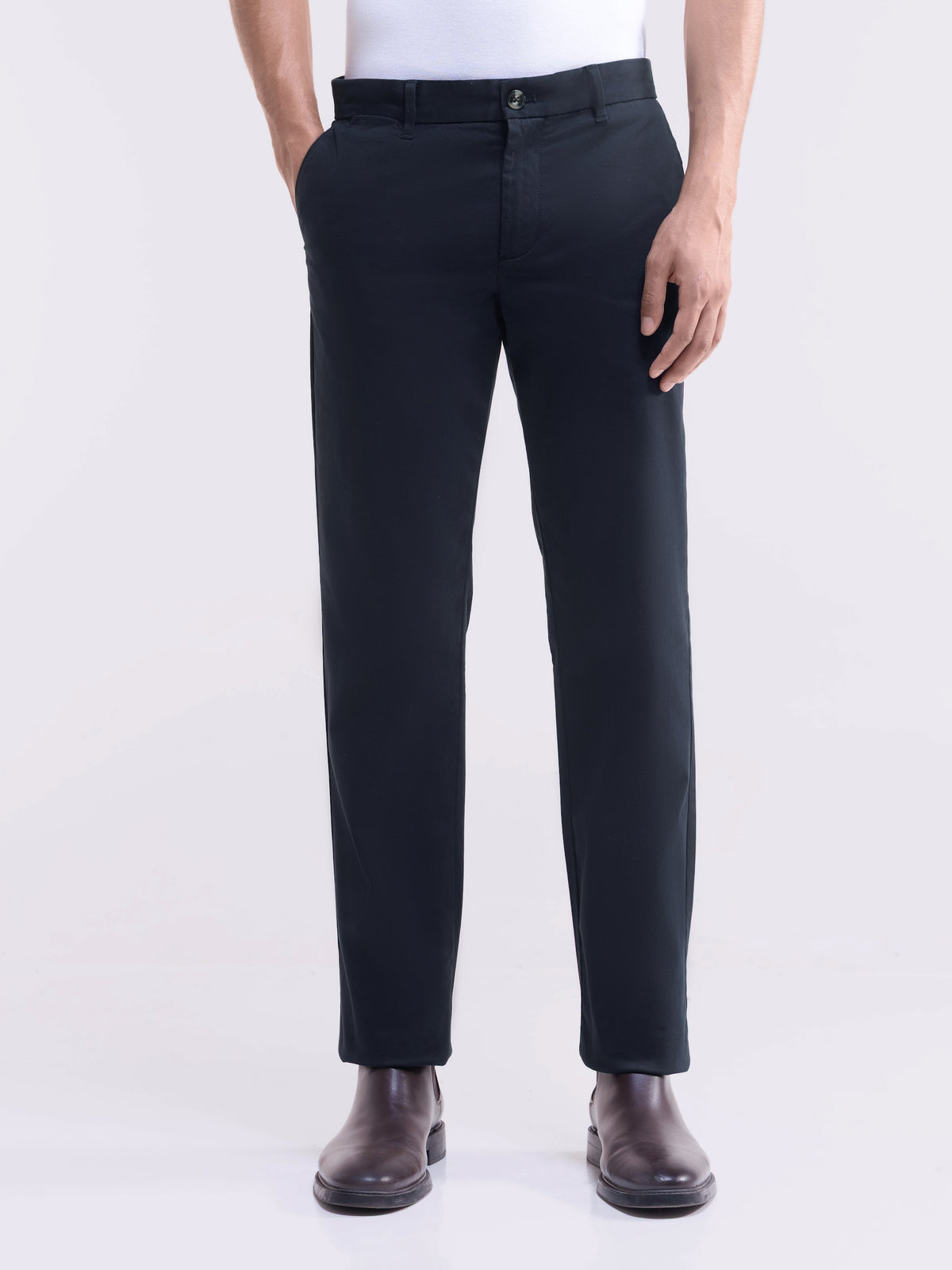 Solid Regular Fit Trousers - Navy t4option_1