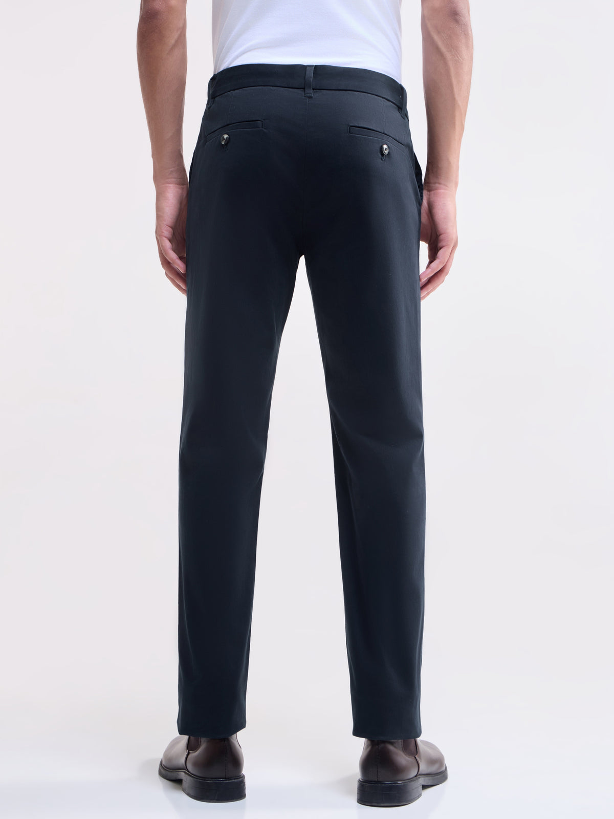 Solid Regular Fit Trousers - Navy t4option_1