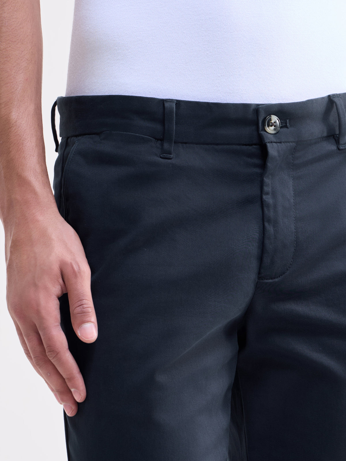 Solid Regular Fit Trousers - Navy t4option_1