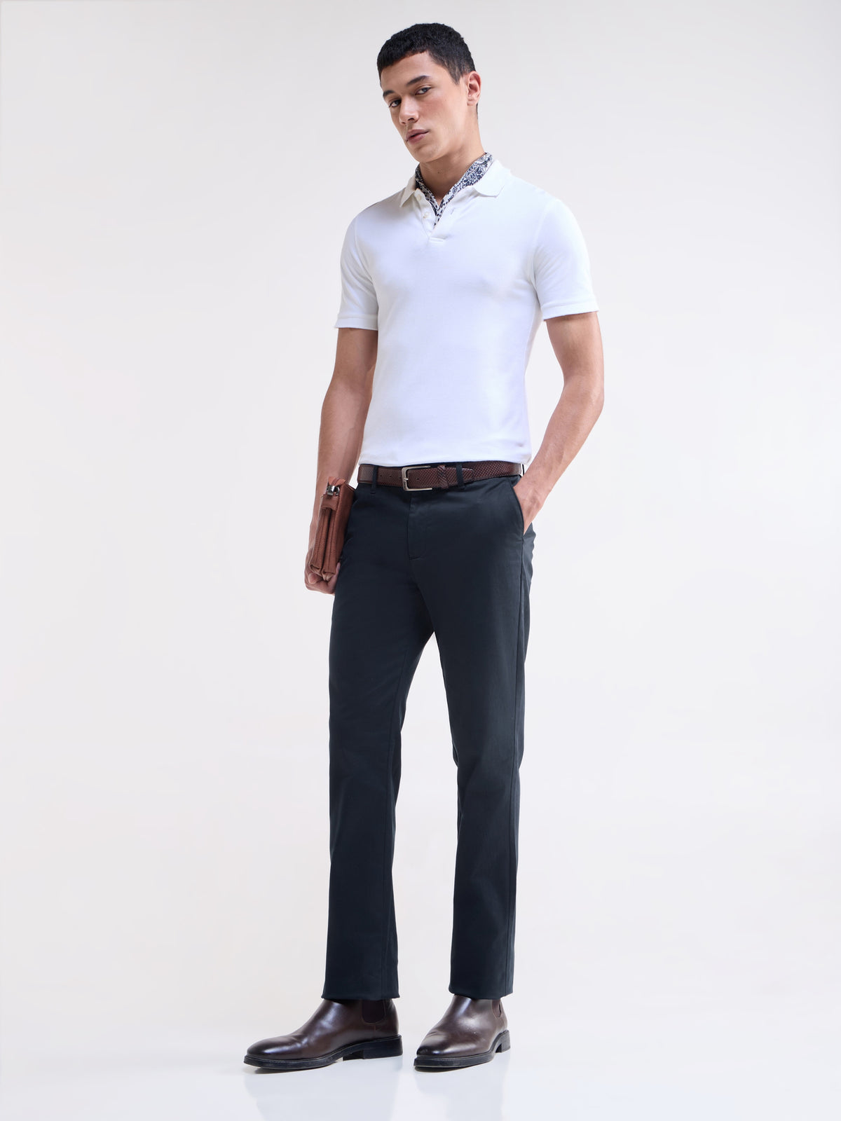 Solid Regular Fit Trousers - Navy t4option_1