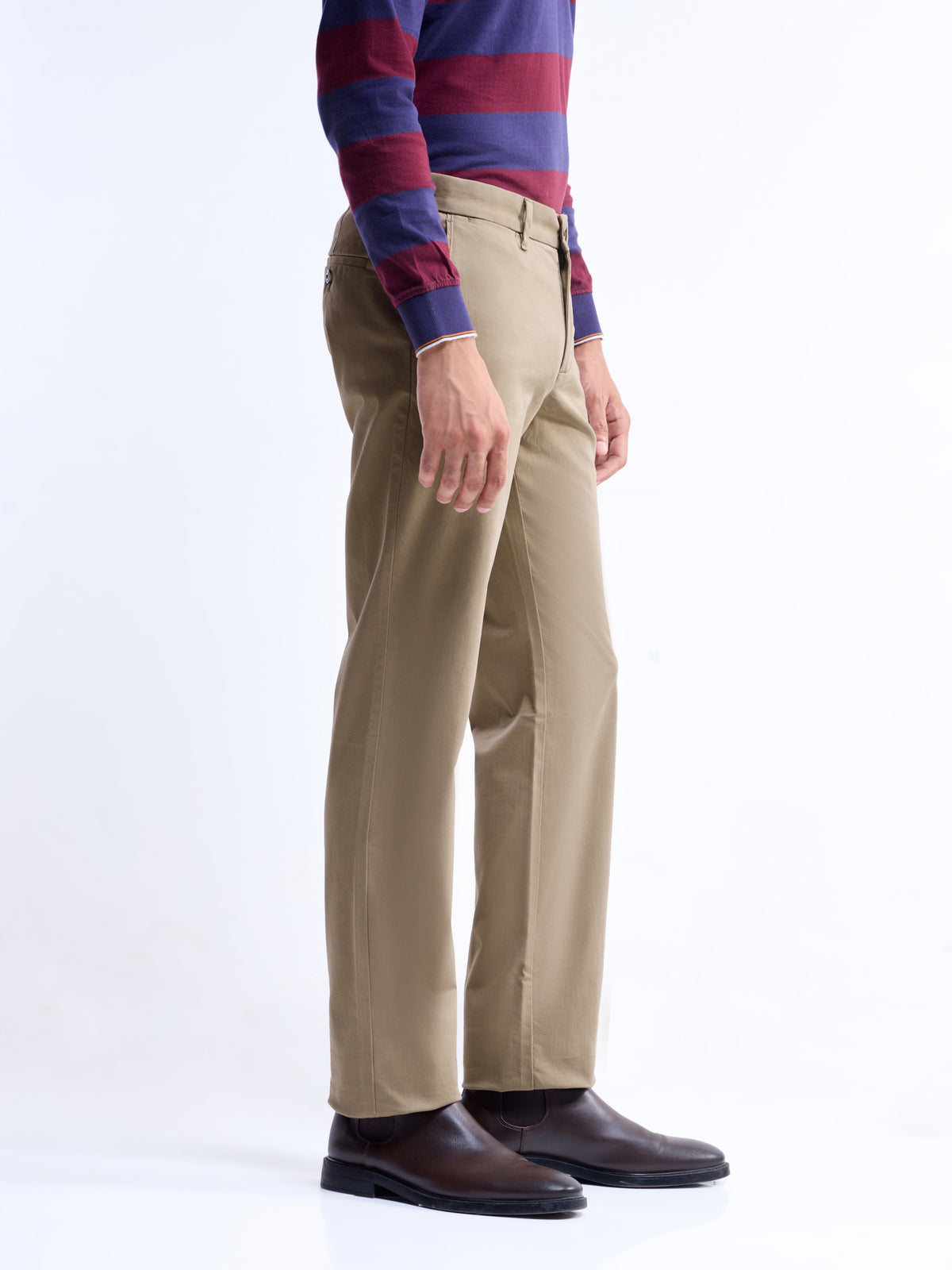 Solid Regular Fit Trousers - New Khaki t4option_2