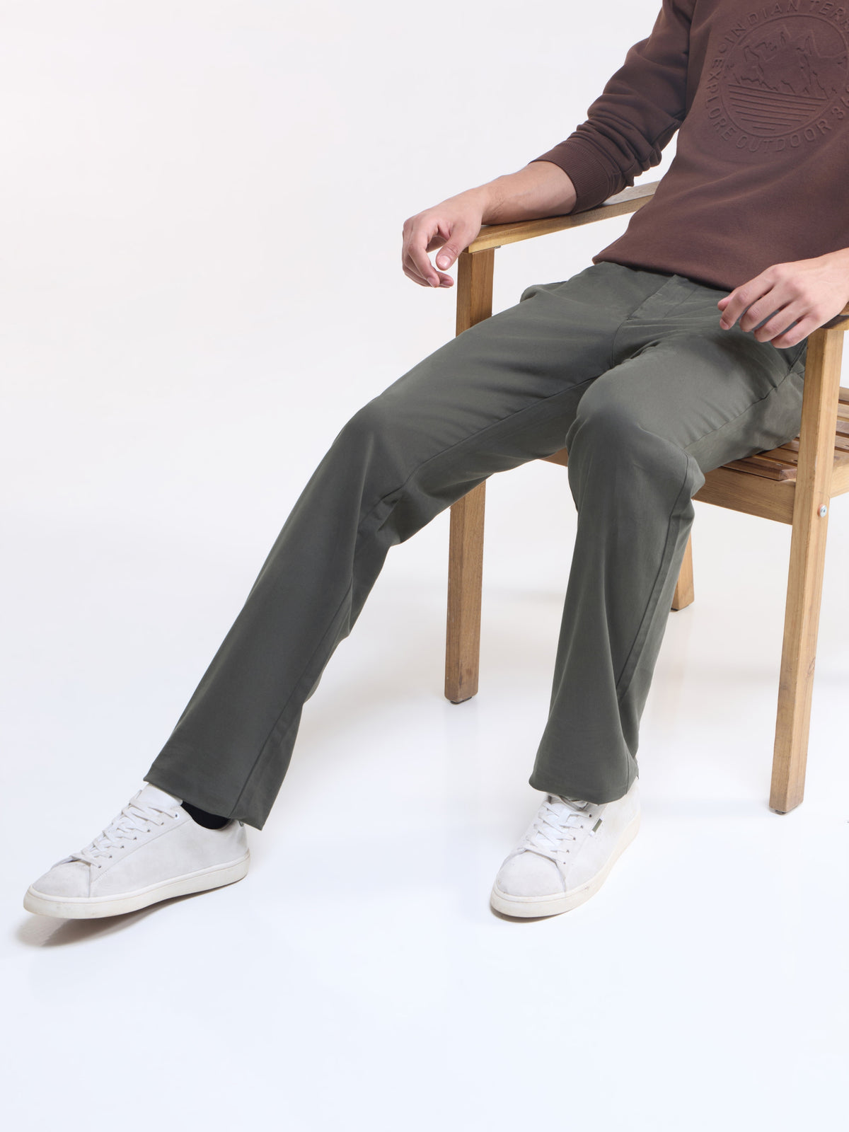 Solid Regular Fit Trousers - Olive t4option_3