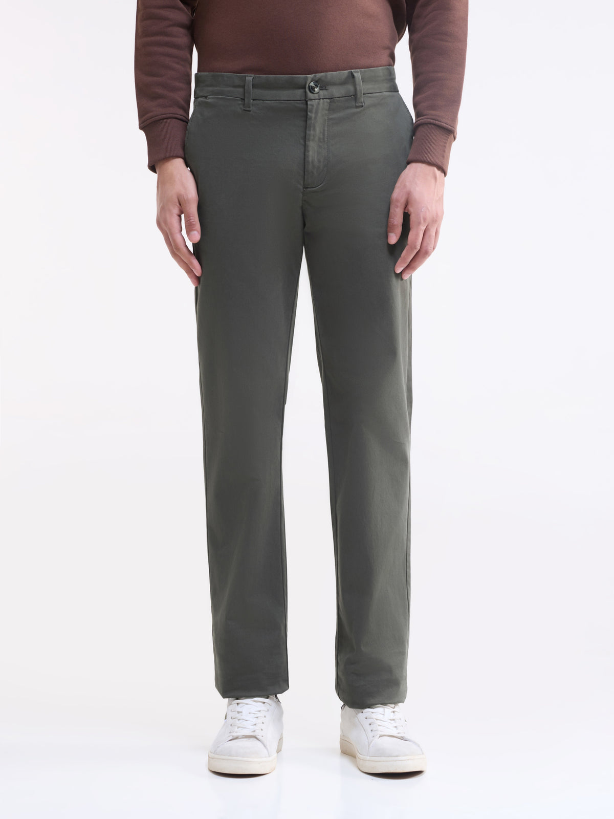 Solid Regular Fit Trousers - Olive t4option_3
