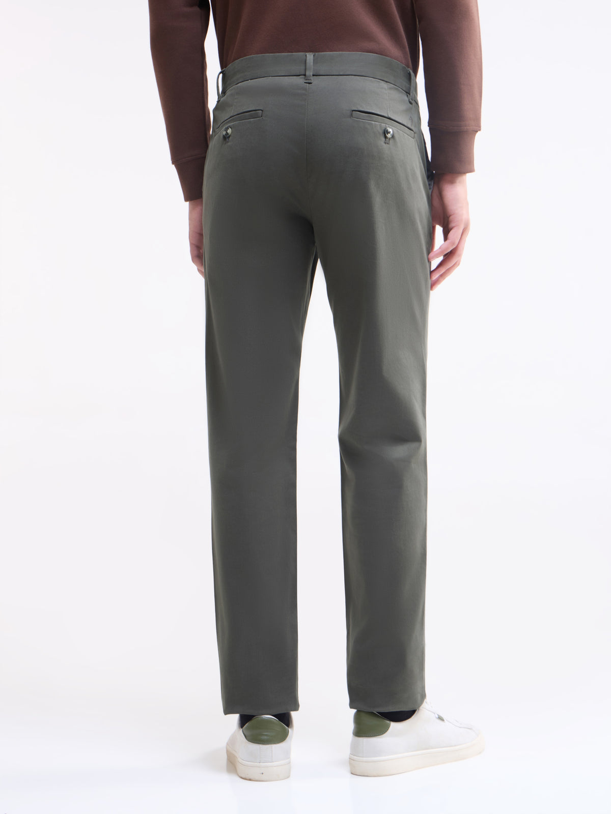 Solid Regular Fit Trousers - Olive t4option_3