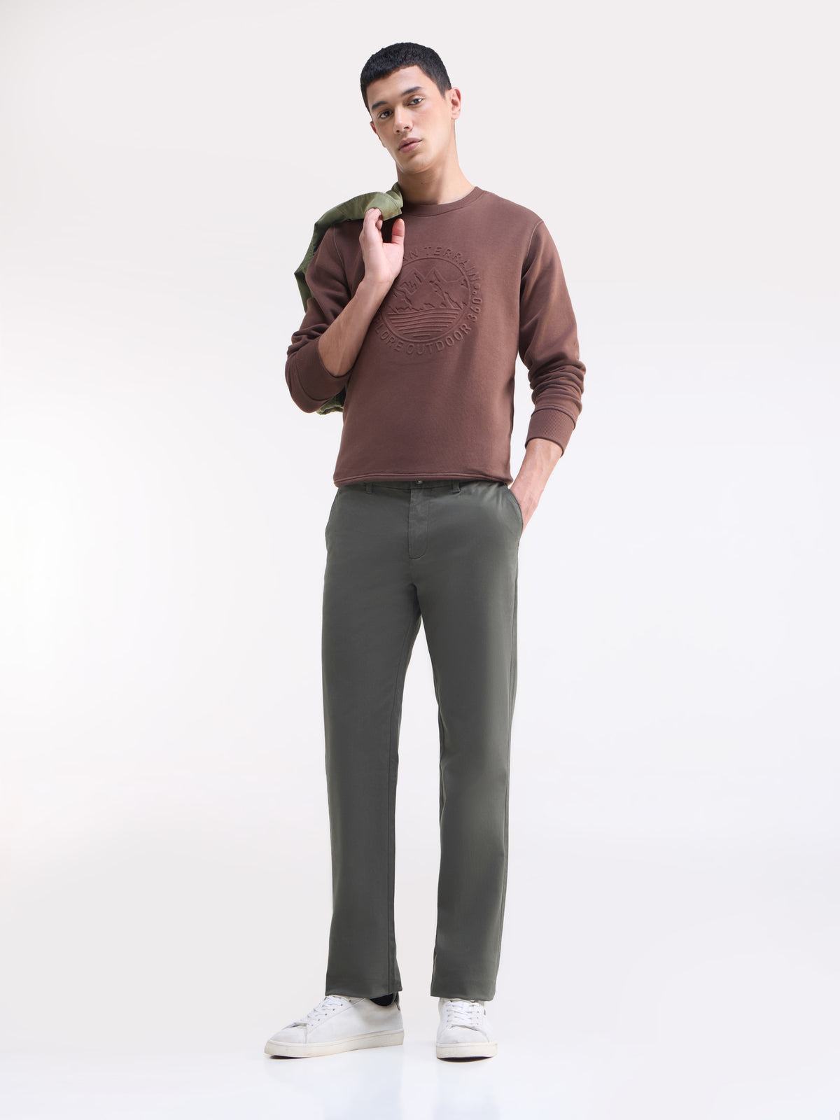 Solid Regular Fit Trousers - Olive t4option_3