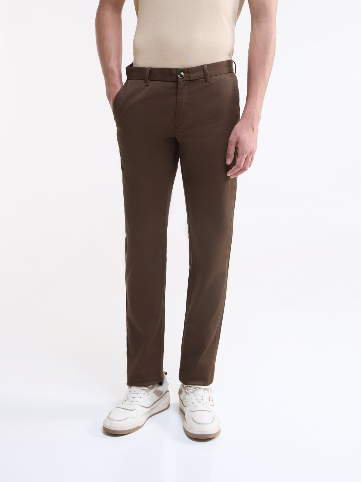 Twill Slim Fit Trousers - Brown t4option_0
