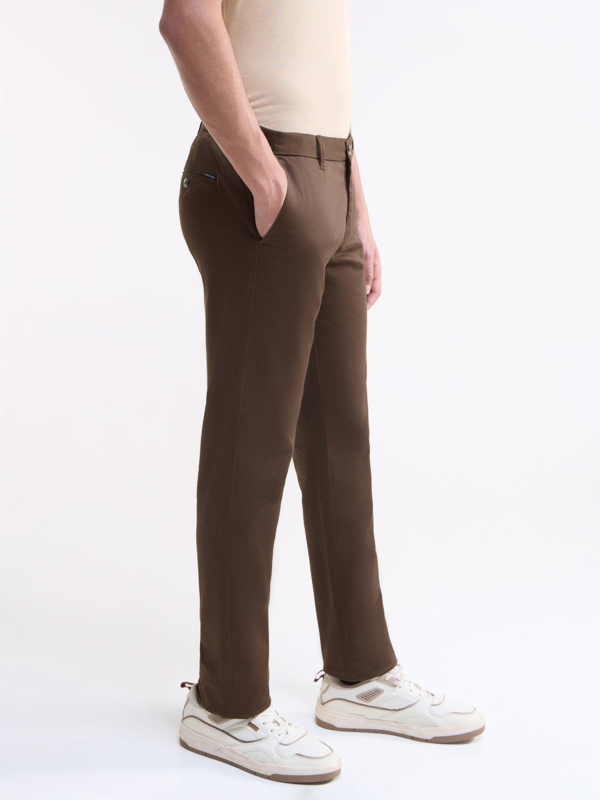 Twill Slim Fit Trousers - Brown t4option_0