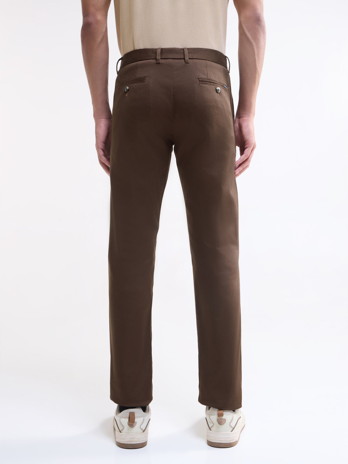 Twill Slim Fit Trousers - Brown t4option_0