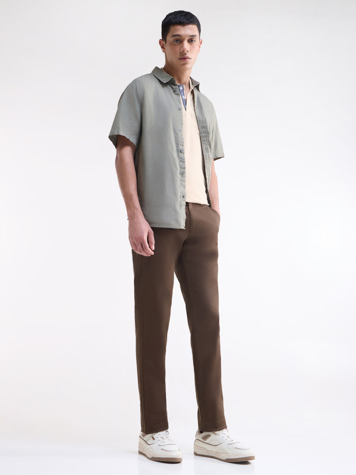 Twill Slim Fit Trousers - Brown t4option_0