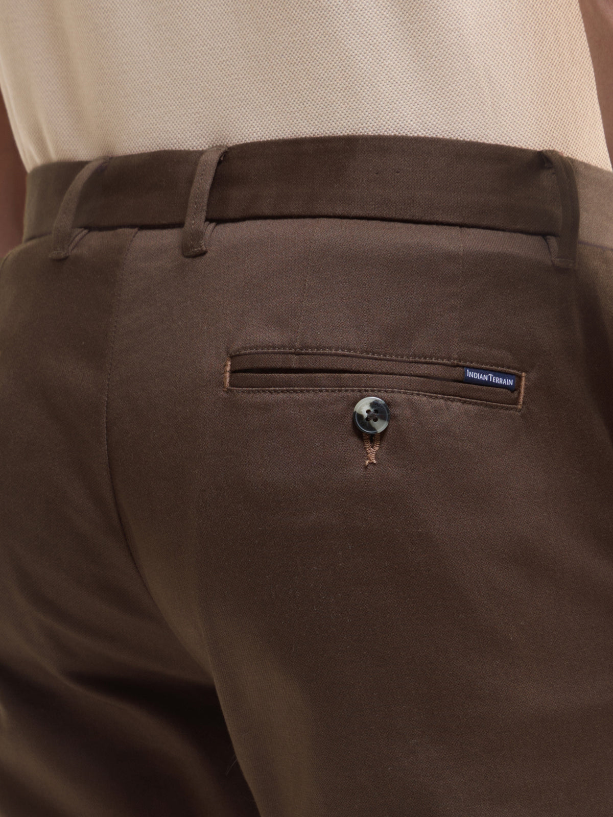 Twill Slim Fit Trousers - Brown t4option_0