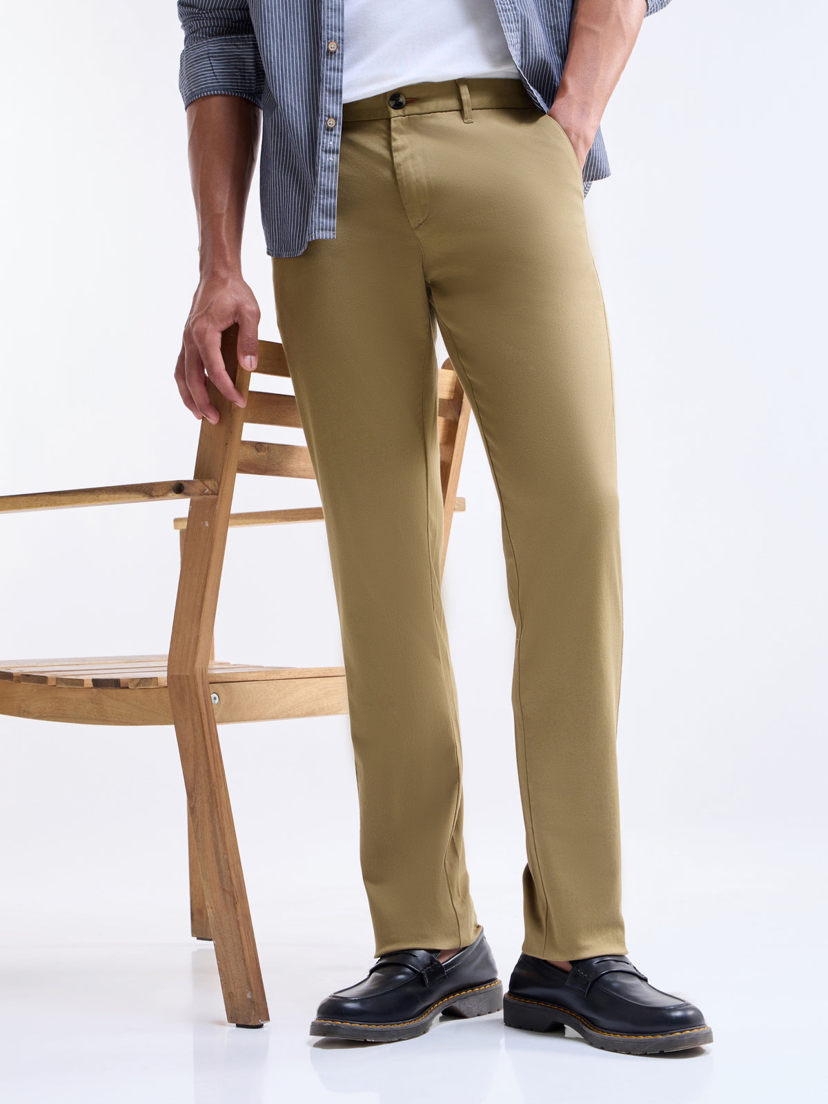 Twill Slim Fit Trousers - Dark Khaki t4option_1