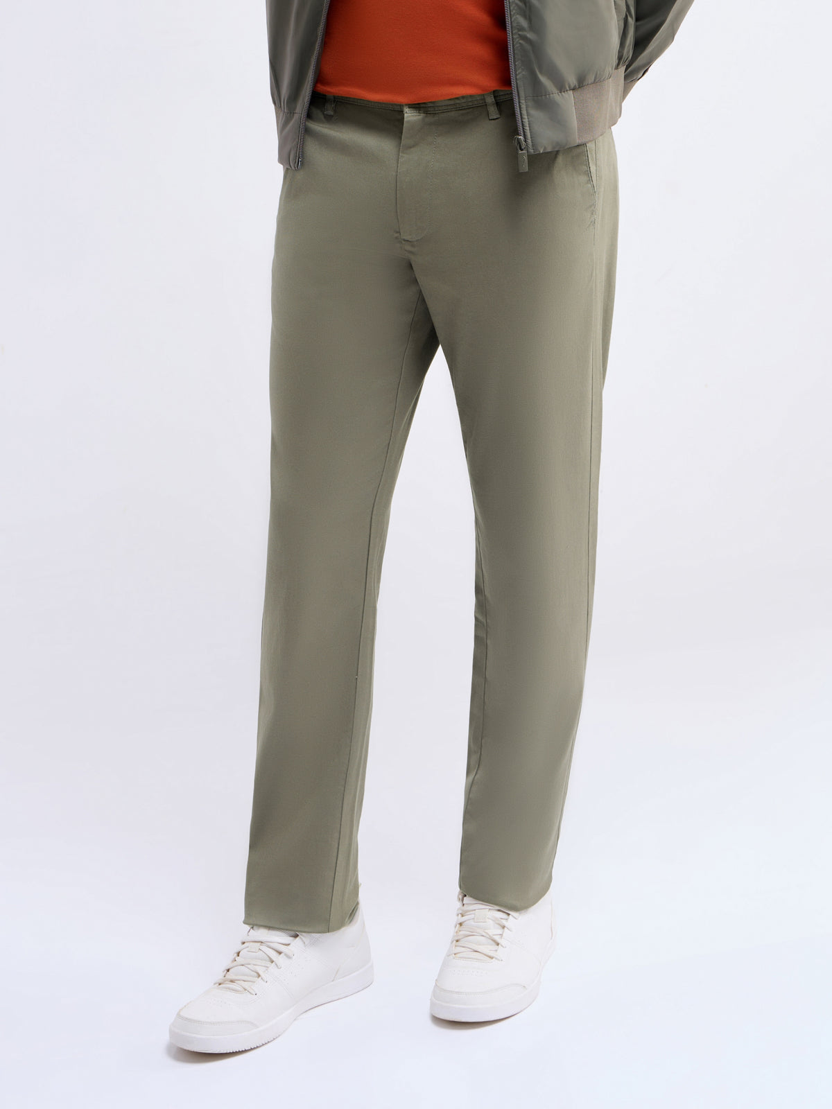 Solid Slim Fit Trousers - Olive t4option_0