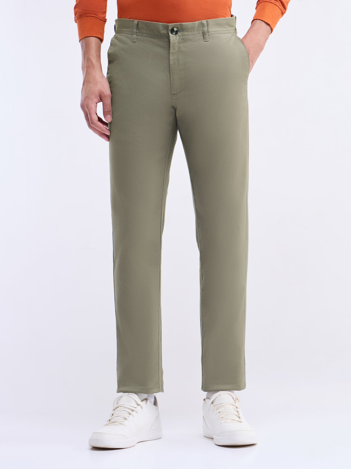 Solid Slim Fit Trousers - Olive t4option_0