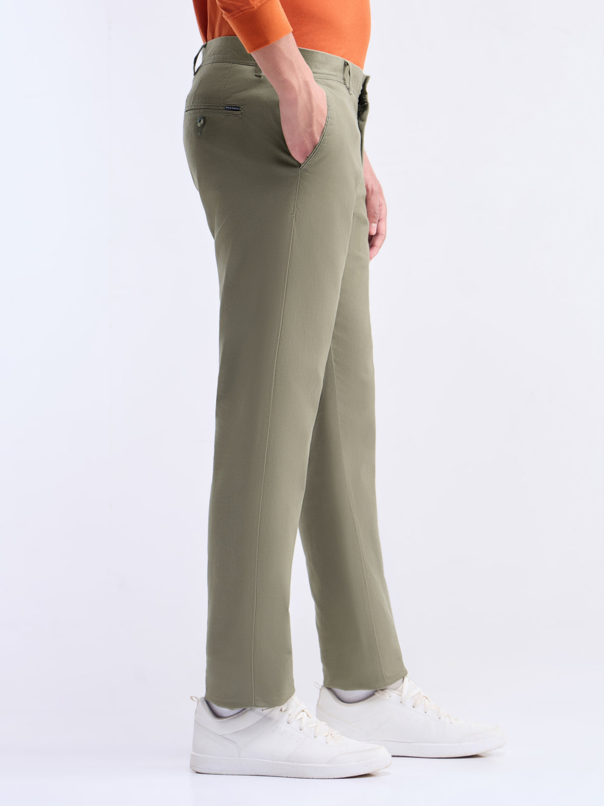 Solid Slim Fit Trousers - Olive t4option_0