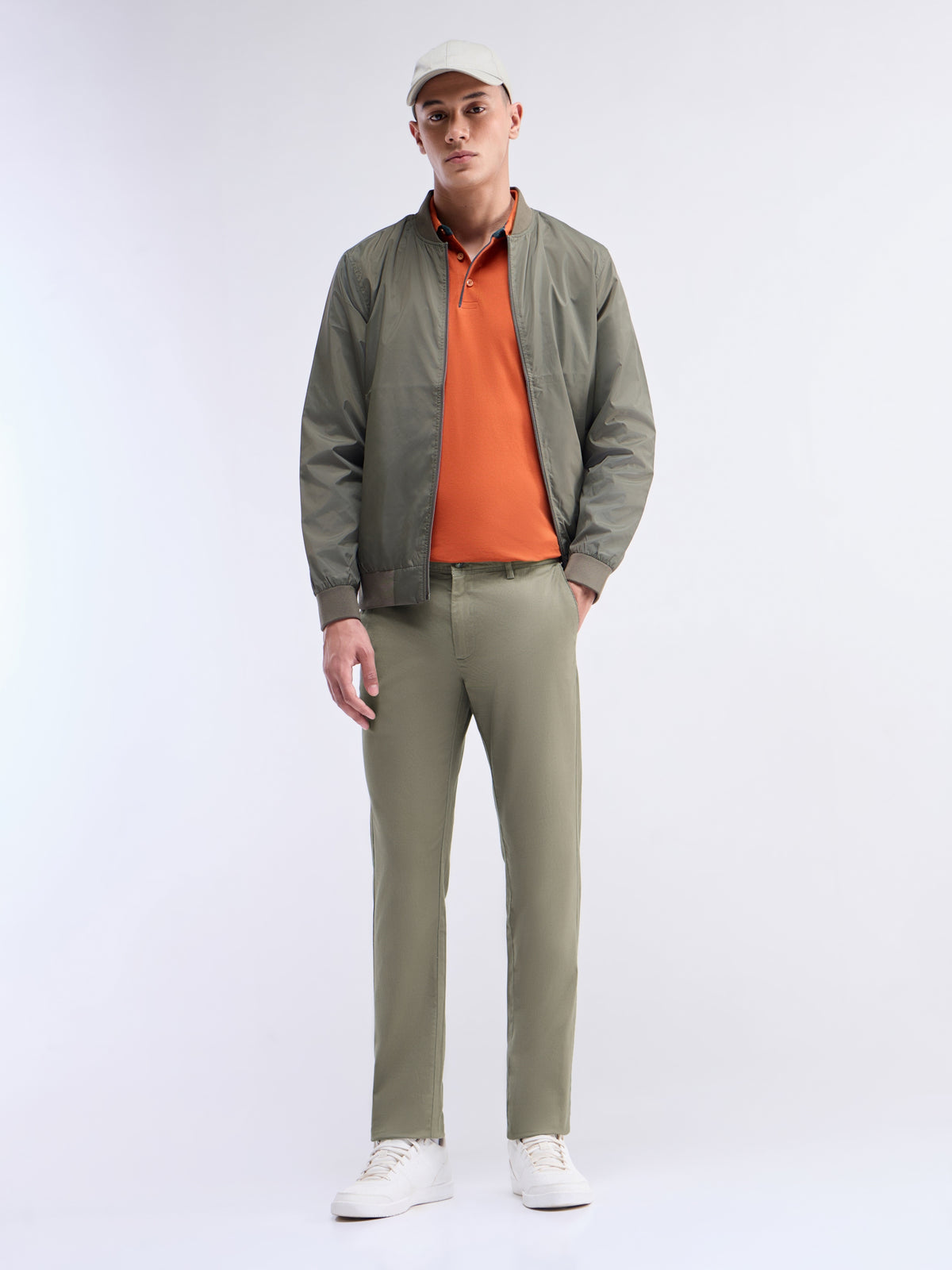 Solid Slim Fit Trousers - Olive t4option_0
