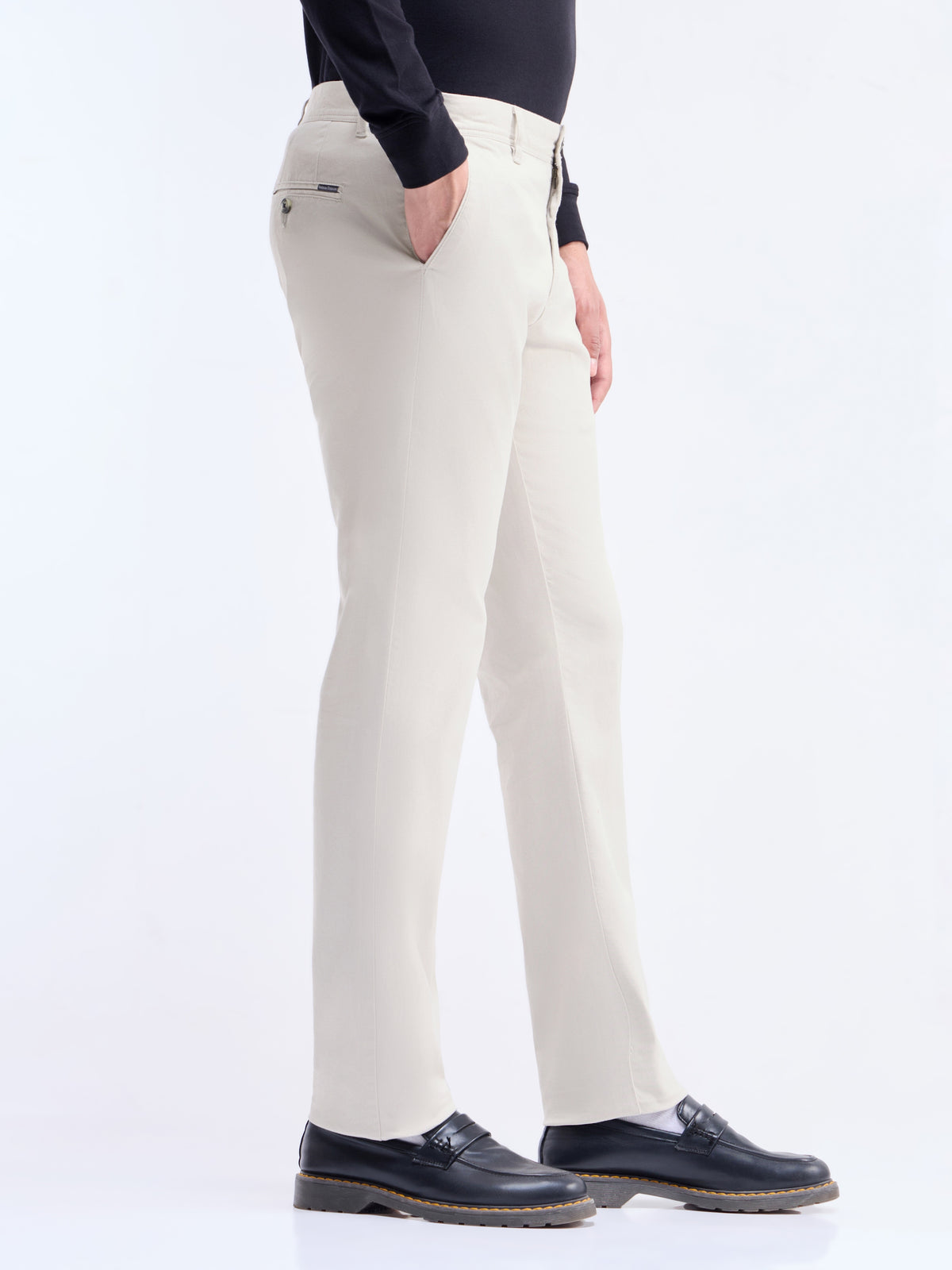 Solid Slim Fit Trousers - Stone t4option_1