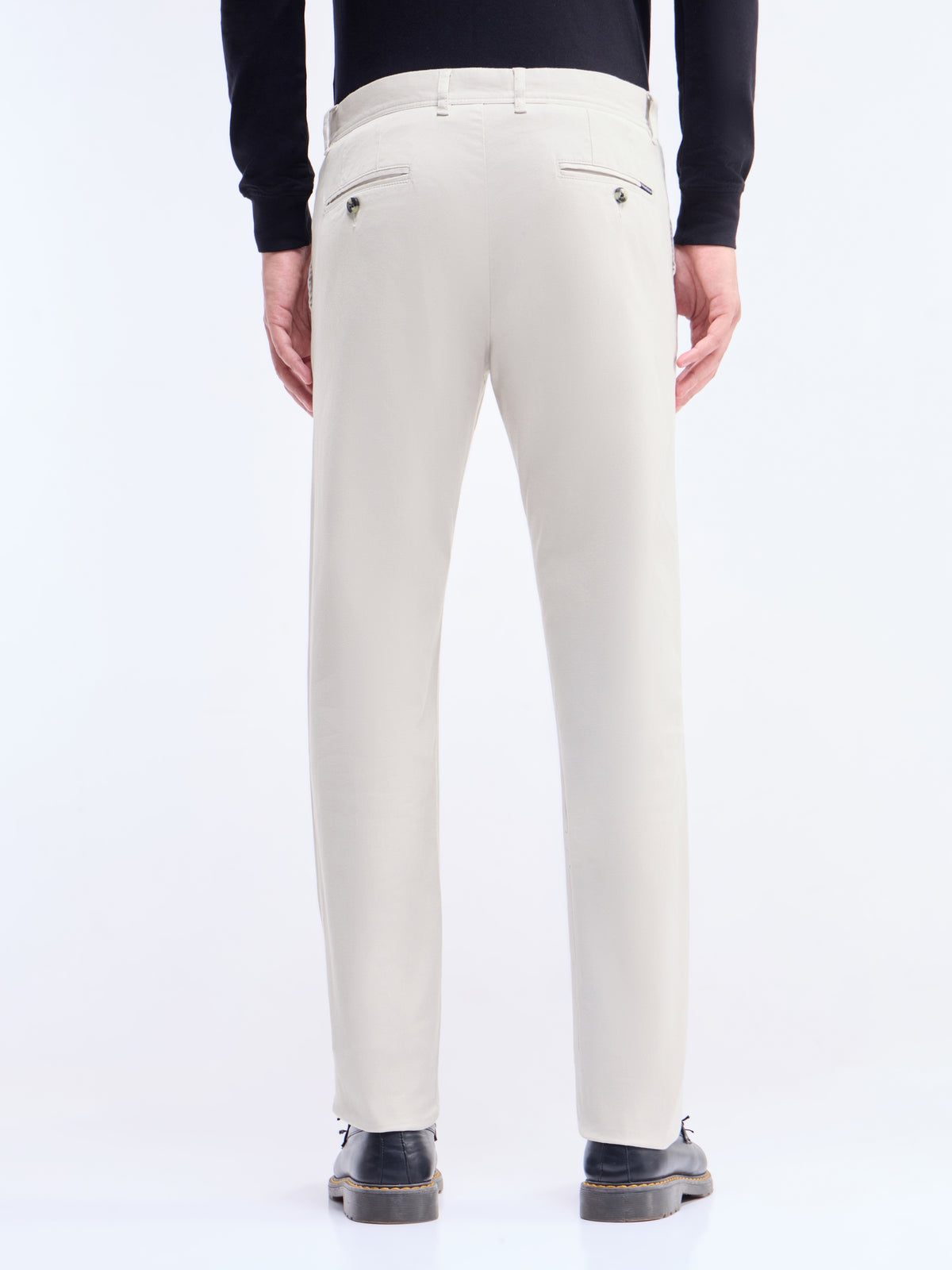 Solid Slim Fit Trousers - Stone t4option_1