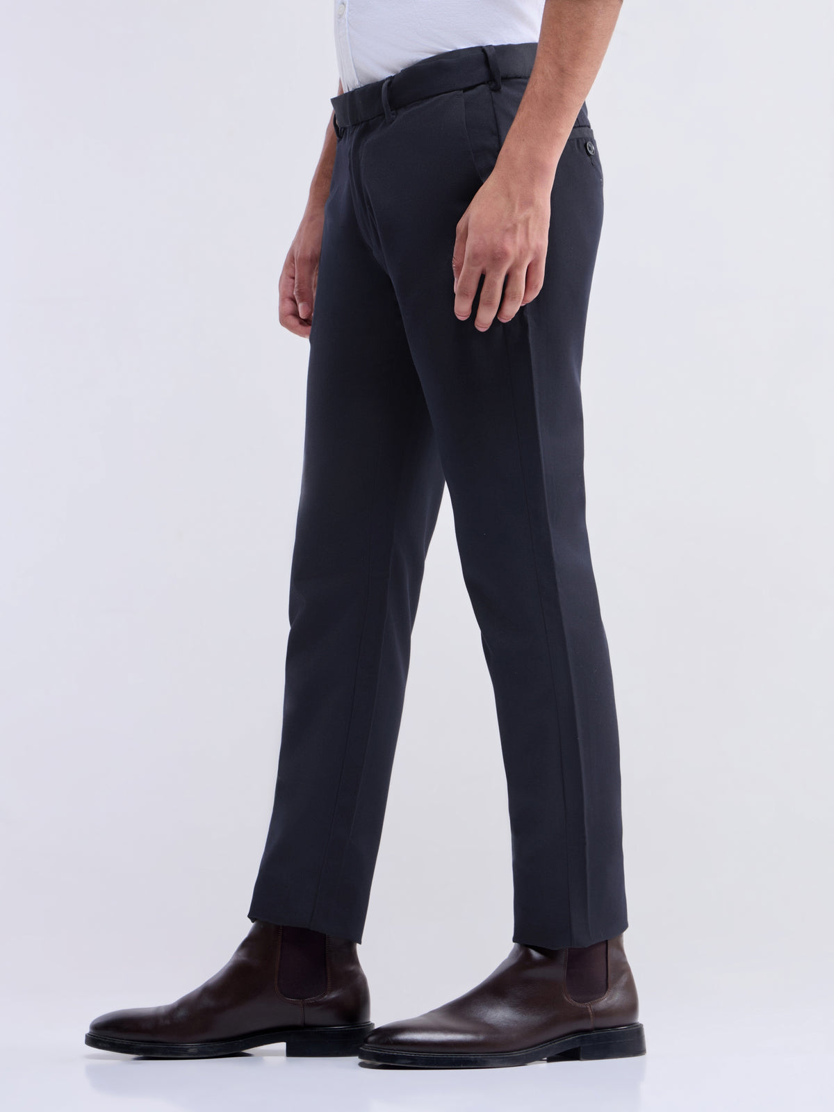 Twill Slim Fit Trousers - Navy t4option_1