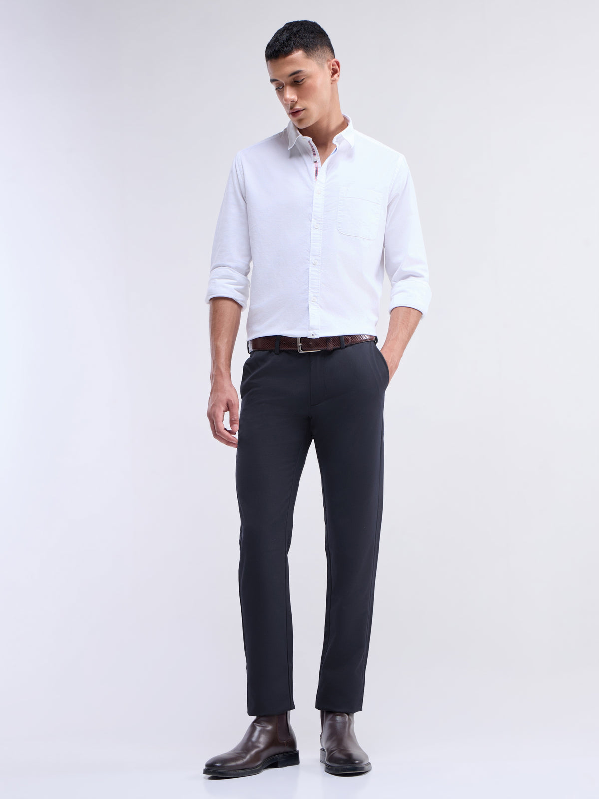 Twill Slim Fit Trousers - Navy t4option_1