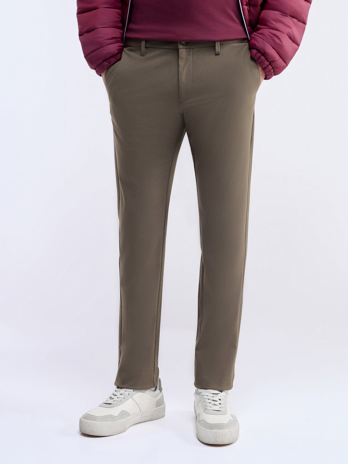 Solid Slim Fit Trousers - Choco Mel t4option_0