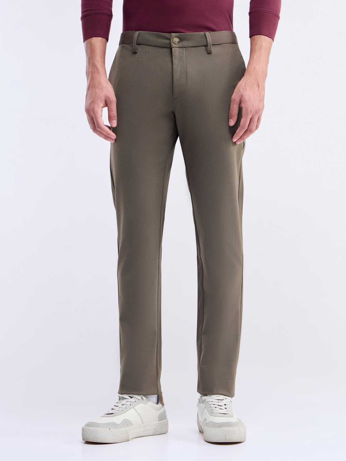 Solid Slim Fit Trousers - Choco Mel t4option_0