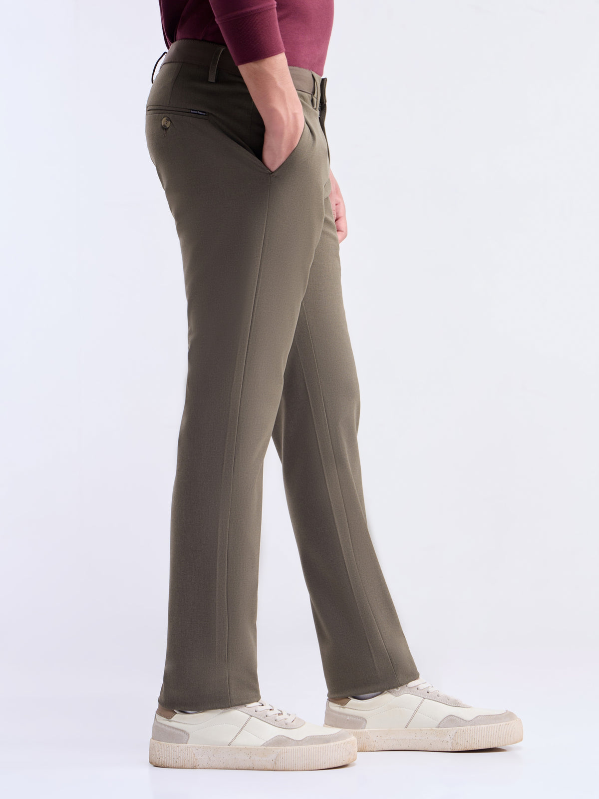 Solid Slim Fit Trousers - Choco Mel t4option_0
