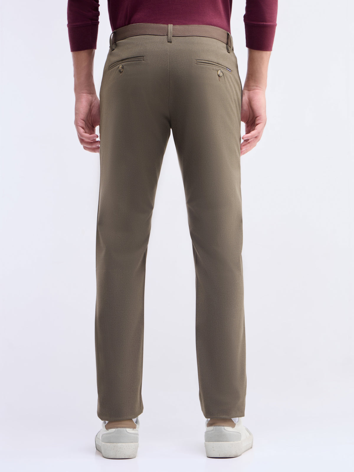 Solid Slim Fit Trousers - Choco Mel t4option_0