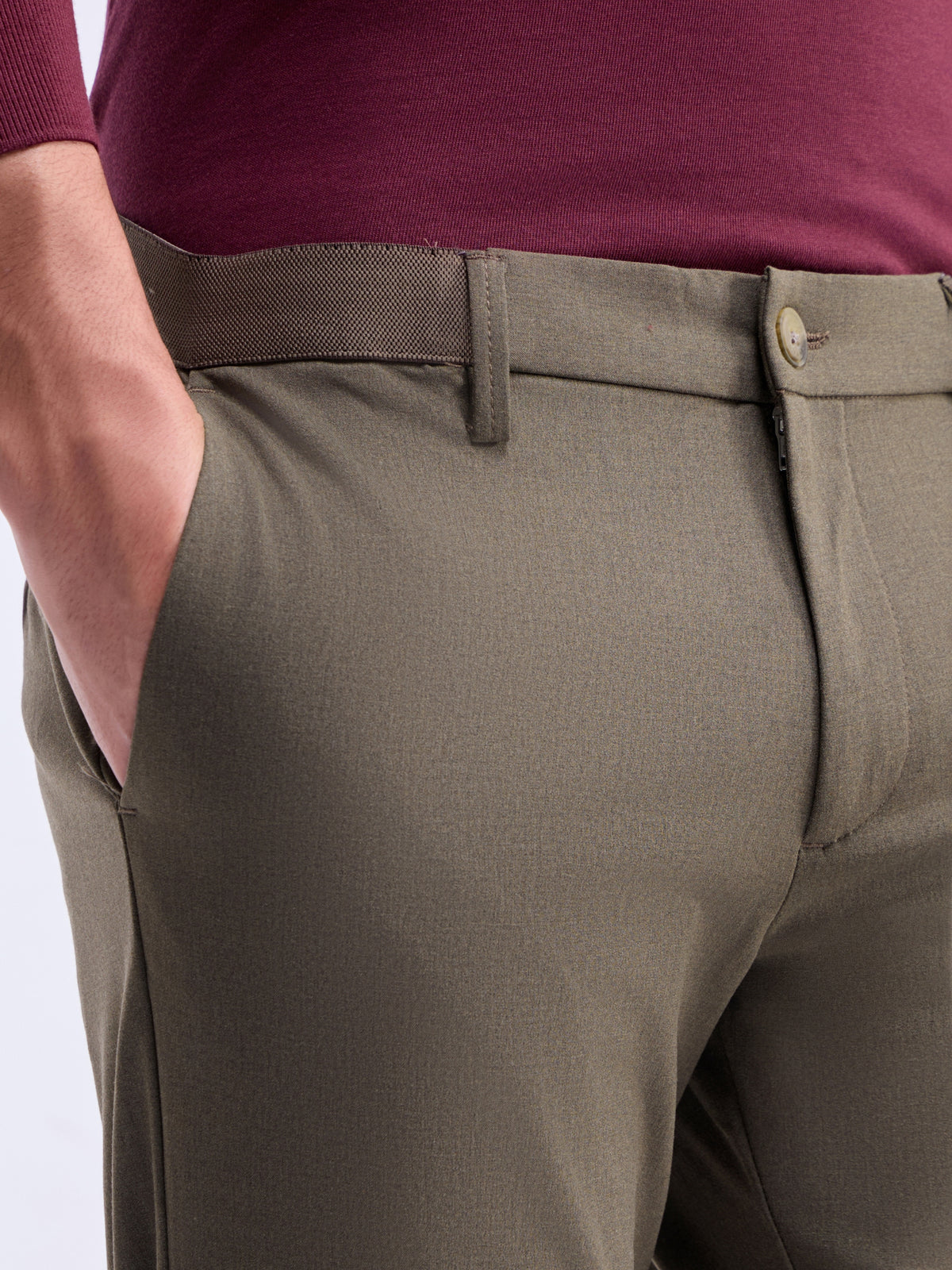 Solid Slim Fit Trousers - Choco Mel t4option_0