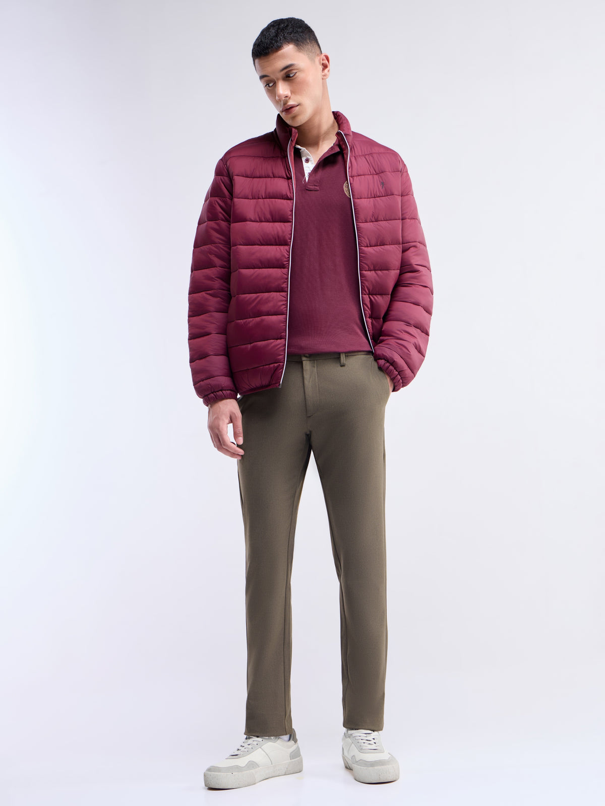 Solid Slim Fit Trousers - Choco Mel t4option_0