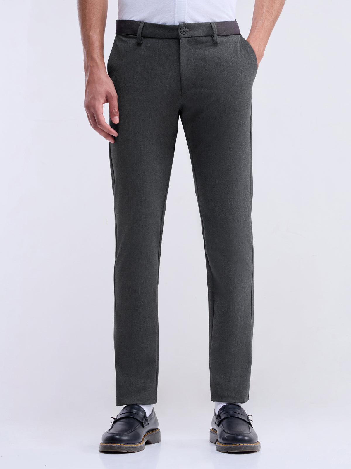 Solid Slim Fit Trousers - Dk Grey M. t4option_1
