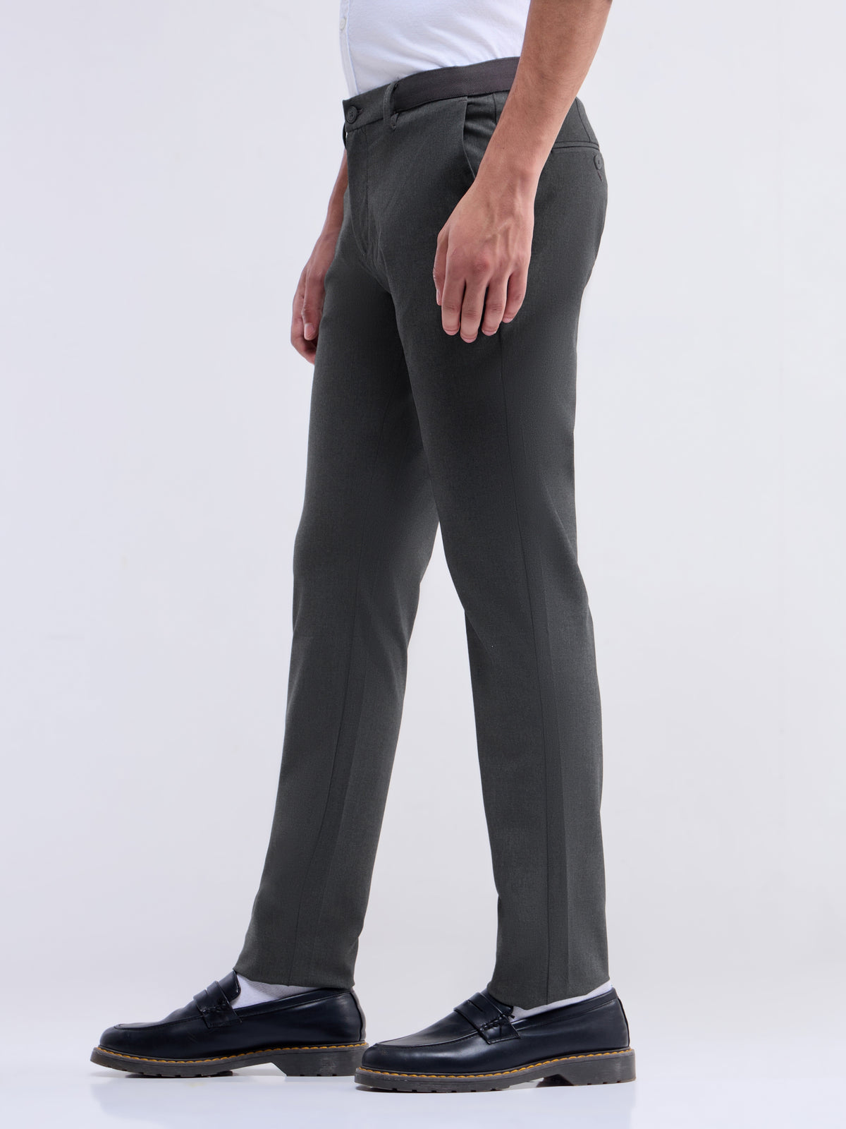 Solid Slim Fit Trousers - Dk Grey M. t4option_1