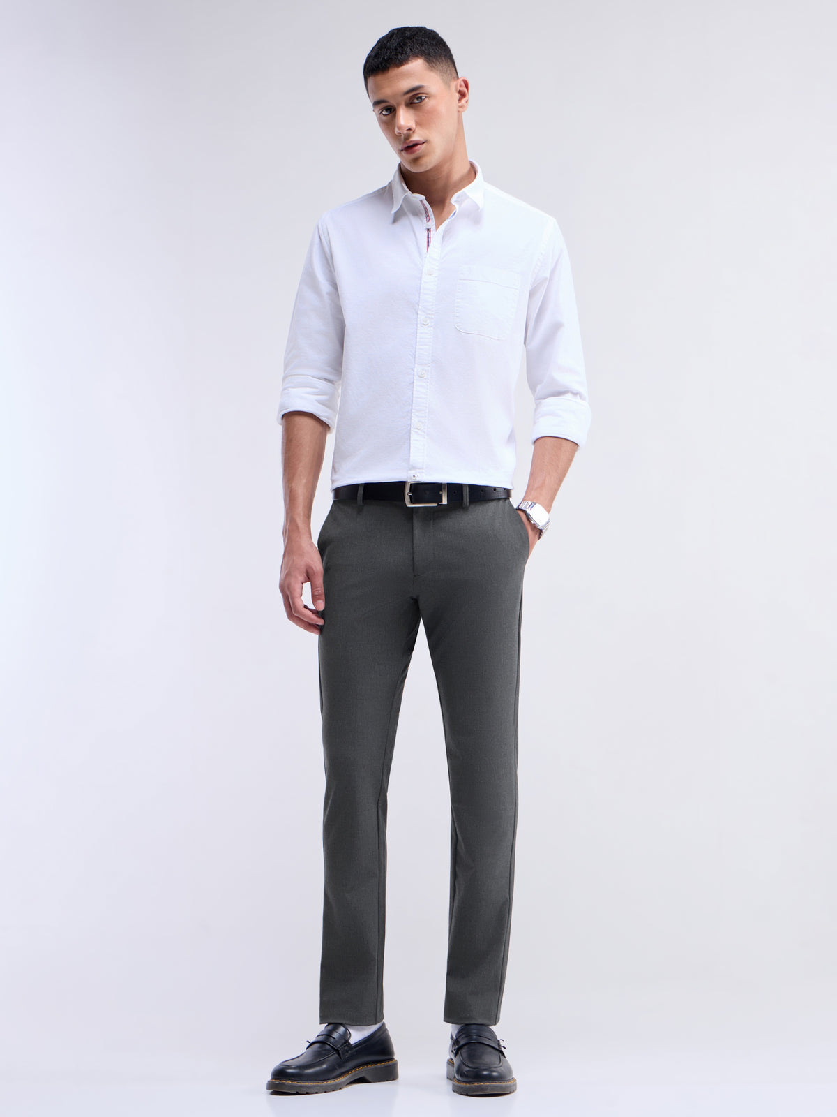 Solid Slim Fit Trousers - Dk Grey M. t4option_1