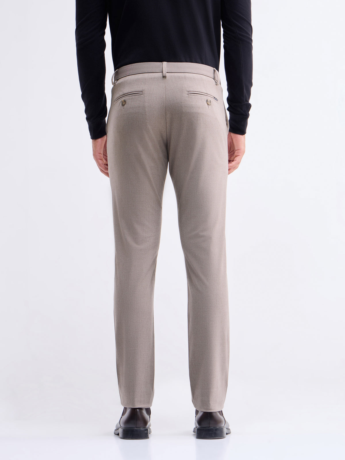 Solid Slim Fit Trousers - Lt Brown M t4option_2