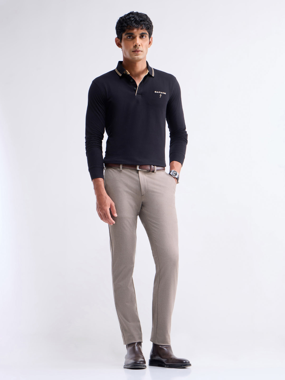 Solid Slim Fit Trousers - Lt Brown M t4option_2