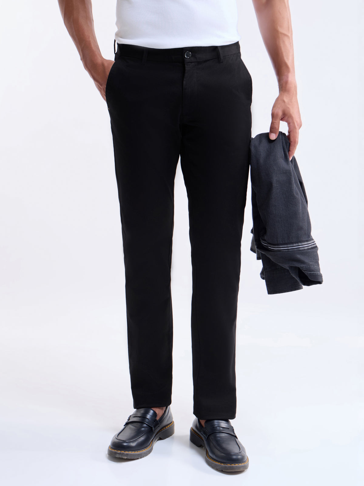 Twill Slim Fit Trousers - Black t4option_0