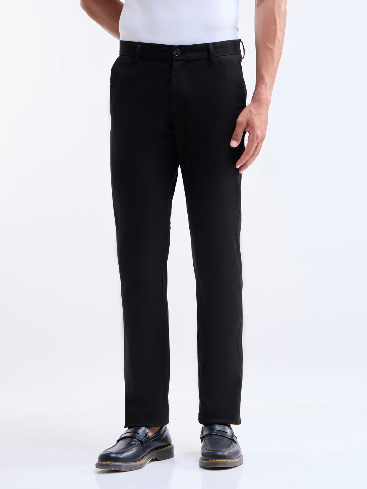Twill Slim Fit Trousers - Black t4option_0