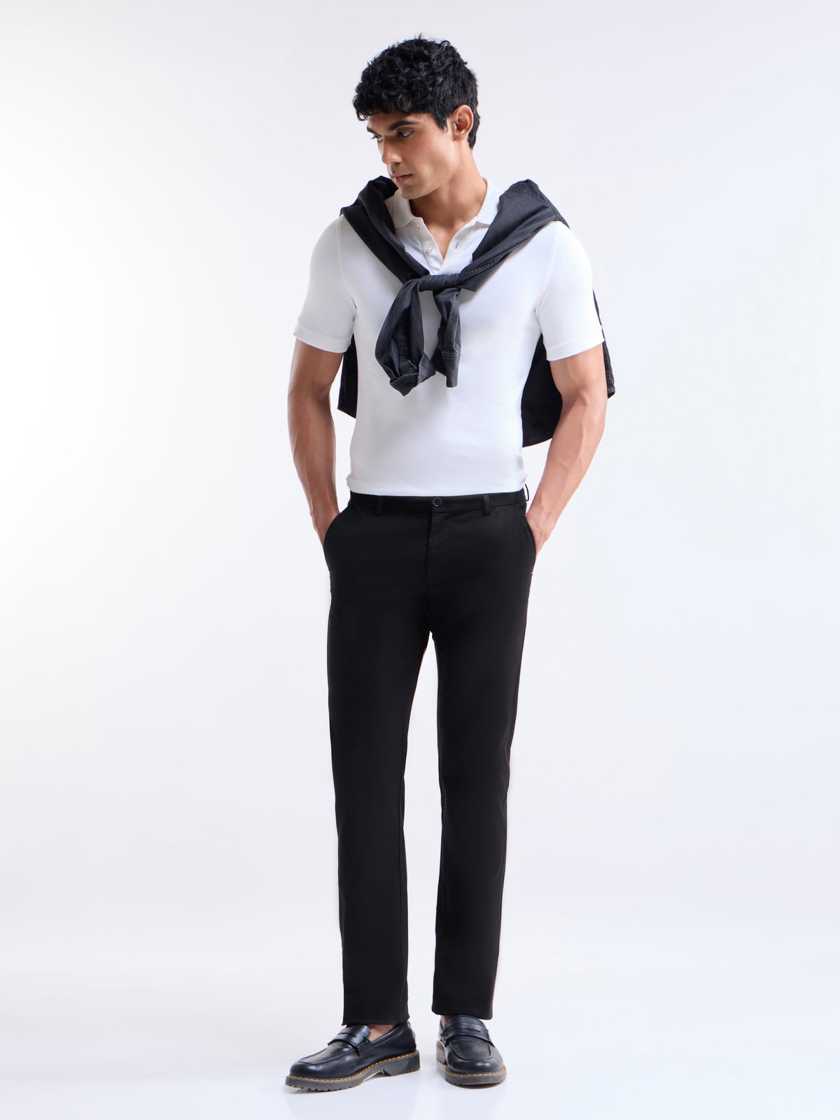 Twill Slim Fit Trousers - Black t4option_0